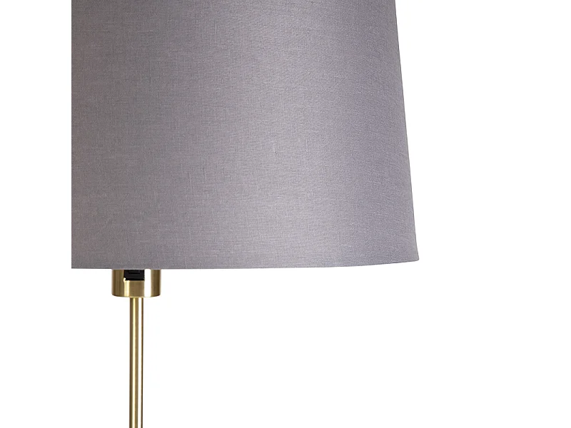 Lampadaire or/laiton avec abat-jour en lin gris 45 cm - Parte