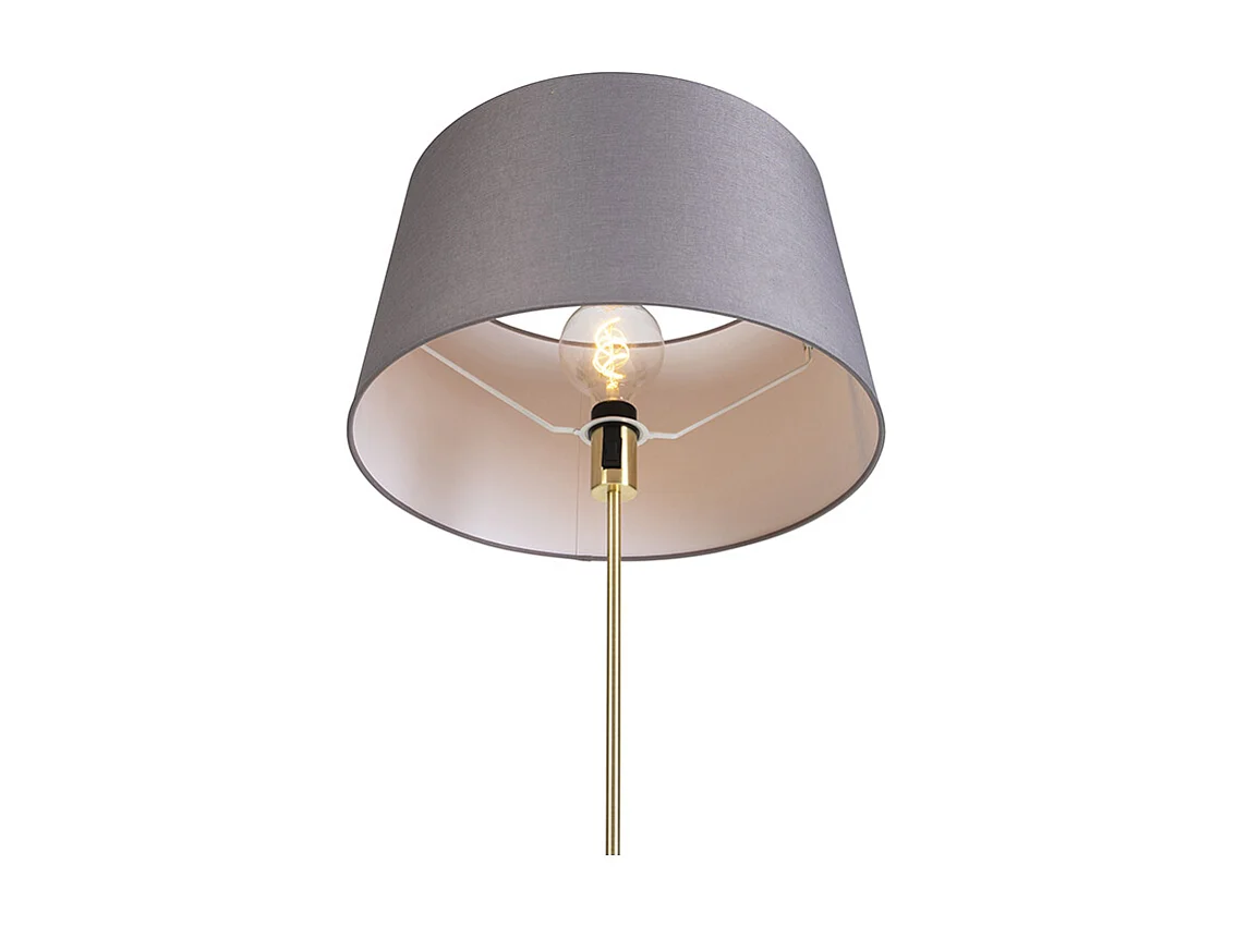 Lampadaire or/laiton avec abat-jour en lin gris 45 cm - Parte