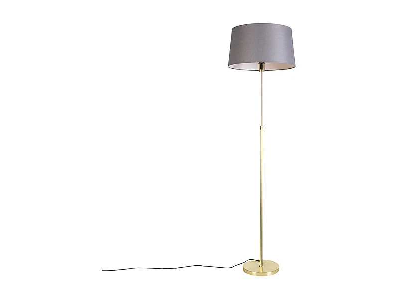 Lampadaire or/laiton avec abat-jour en lin gris 45 cm - Parte