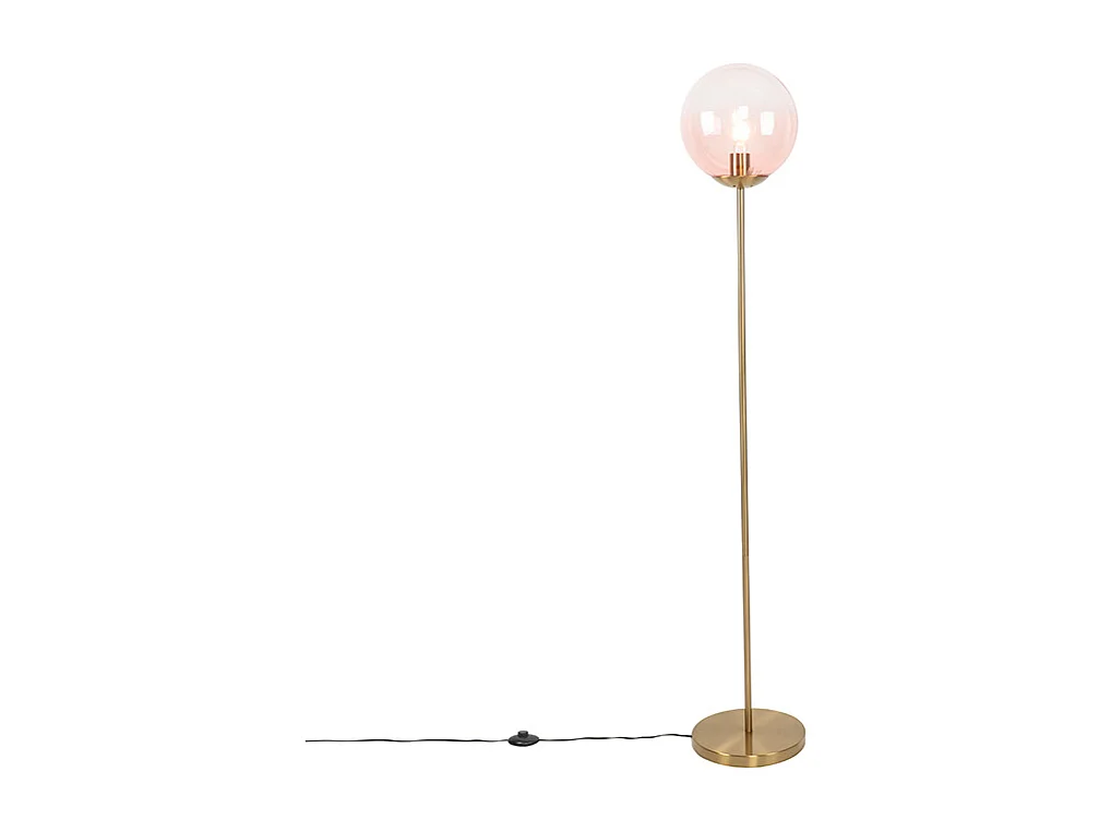 Lampadaire Art Déco en laiton avec verre rose - Pallon Mezzi