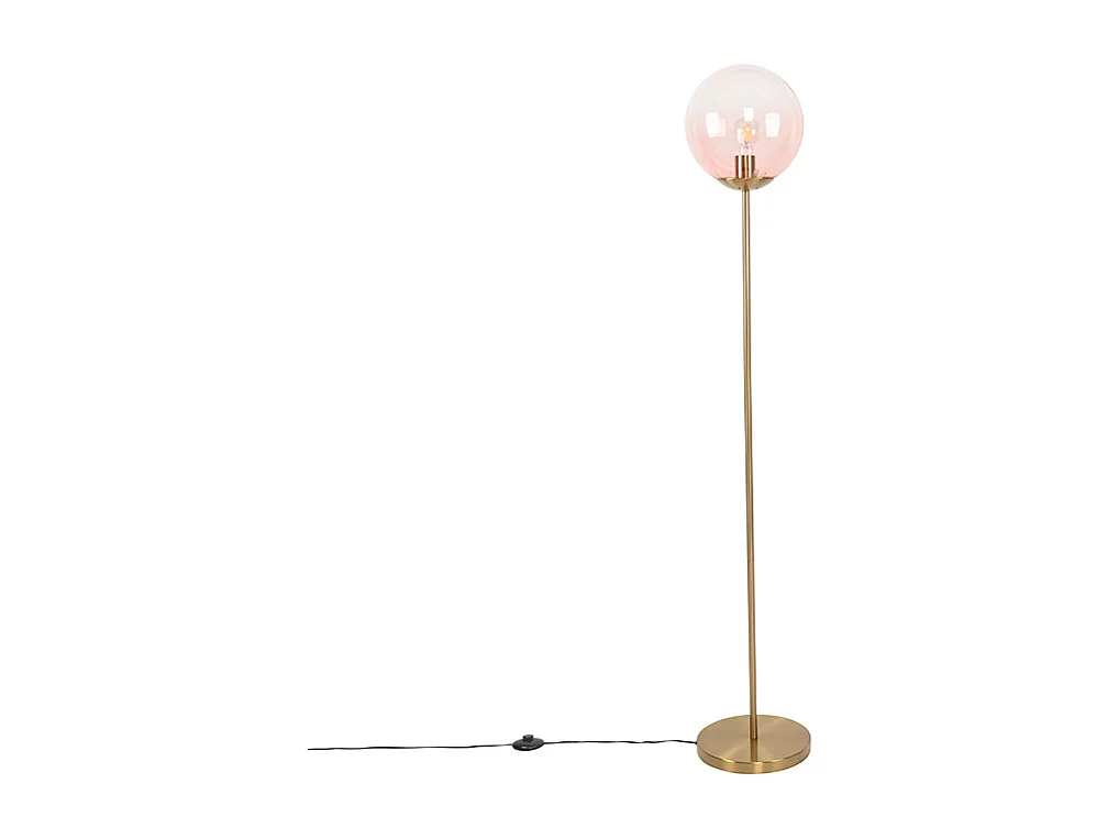 Lampadaire Art Déco en laiton avec verre rose - Pallon Mezzi