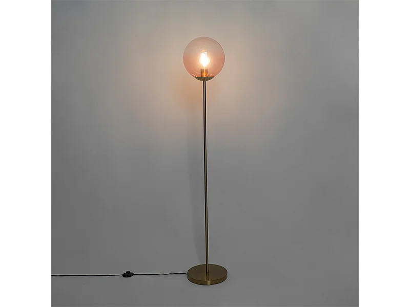 Lampadaire Art Déco en laiton avec verre rose - Pallon