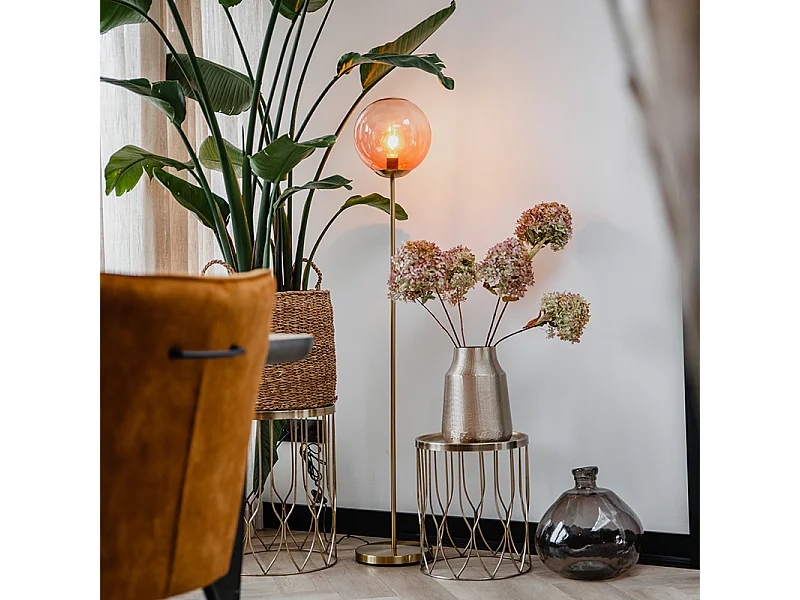 Lampadaire Art Déco en laiton avec verre rose - Pallon