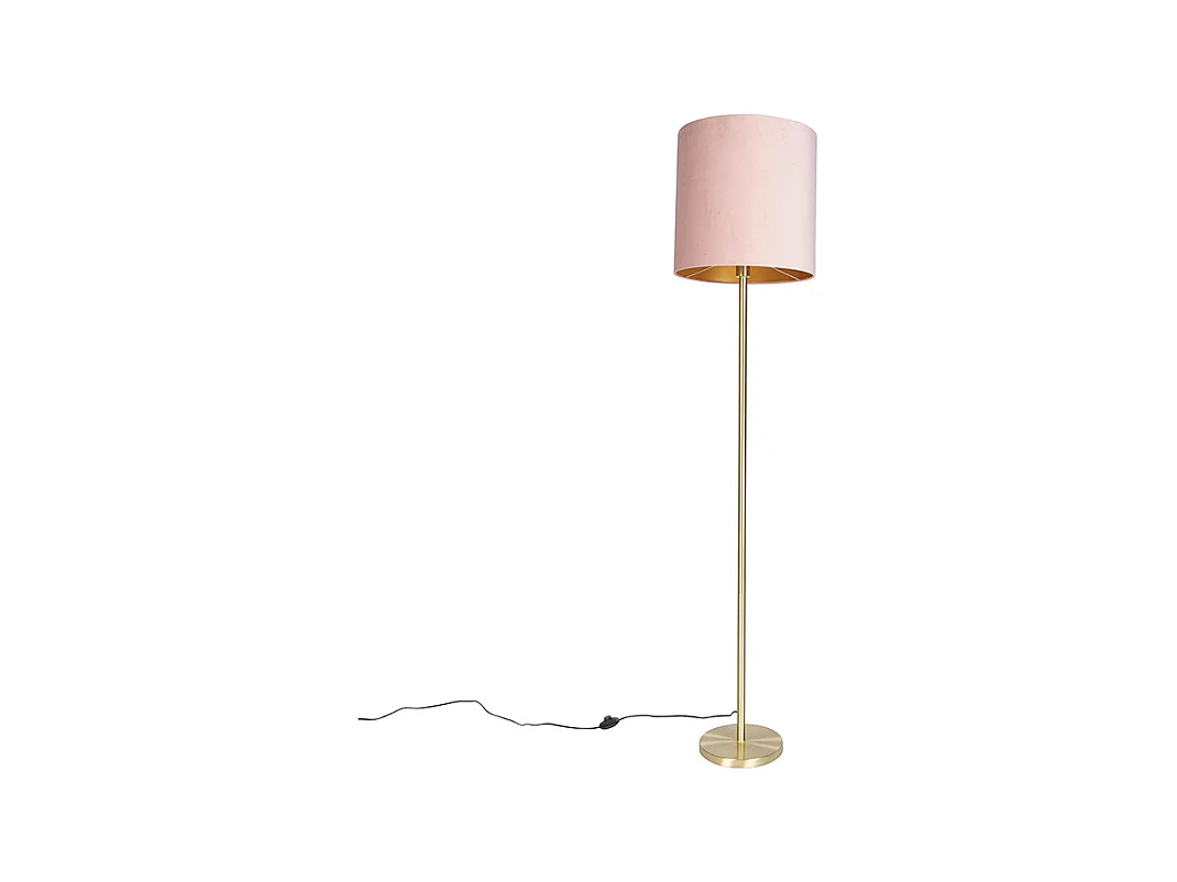 Lampadaire romantique en laiton avec abat-jour rose 40 cm - Simplo