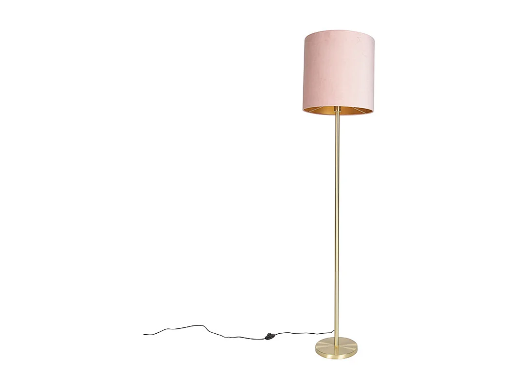 Lampadaire romantique en laiton avec abat-jour rose 40 cm - Simplo