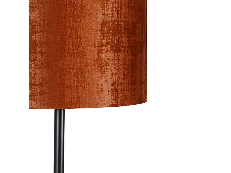 Lampadaire noir avec abat-jour en velours orange 40 cm - Simplo