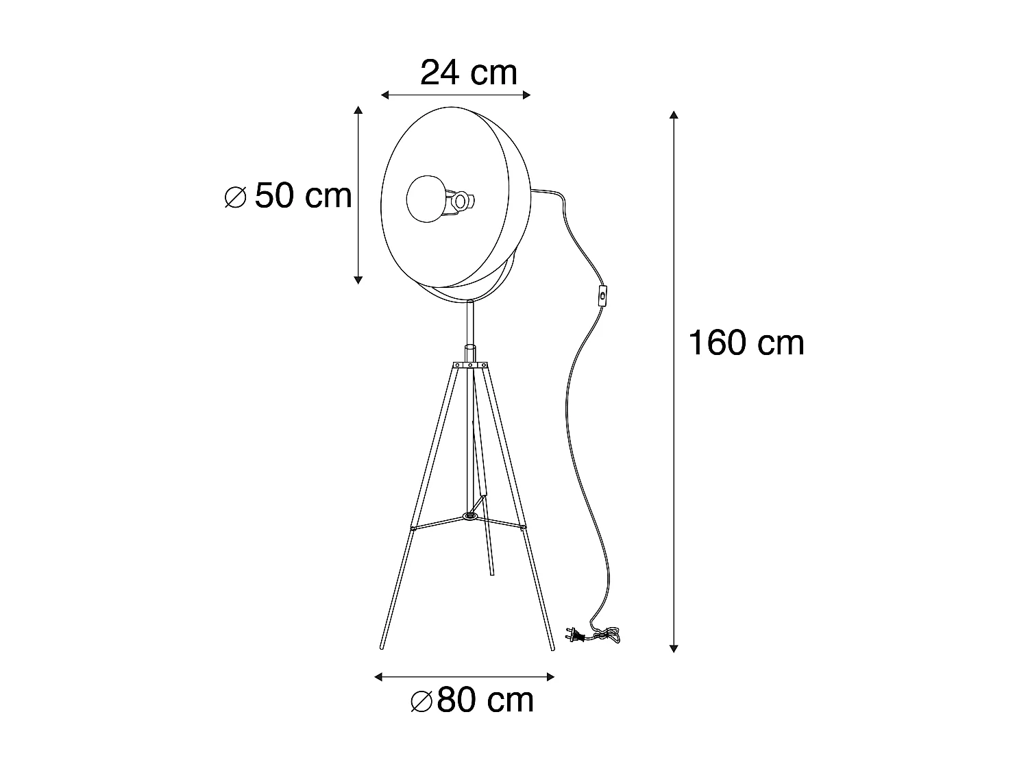 Lampadaire trépied industriel noir - Magna 50 Eglip