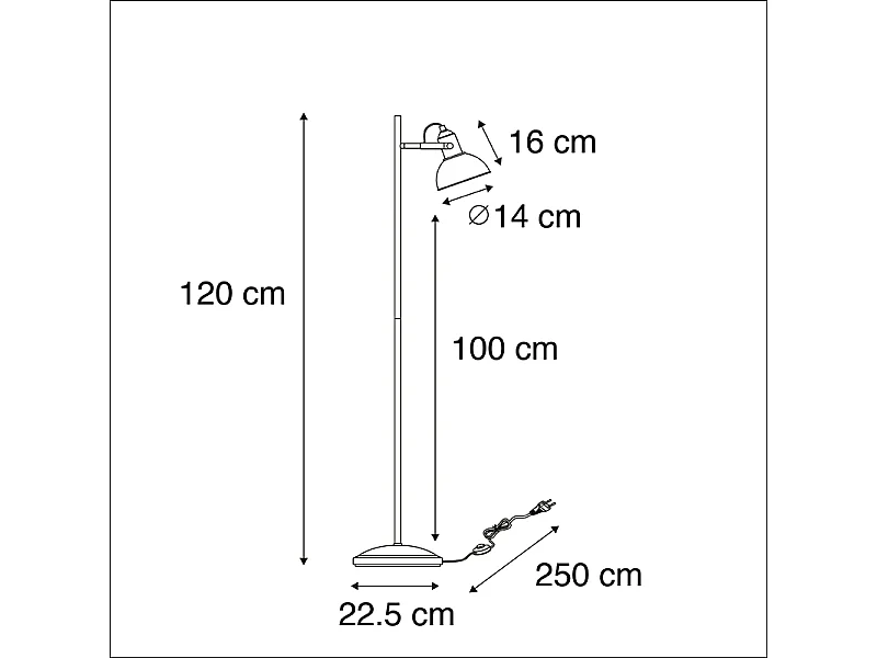 Lampadaire industriel noir avec or 1 lumière - Tommy