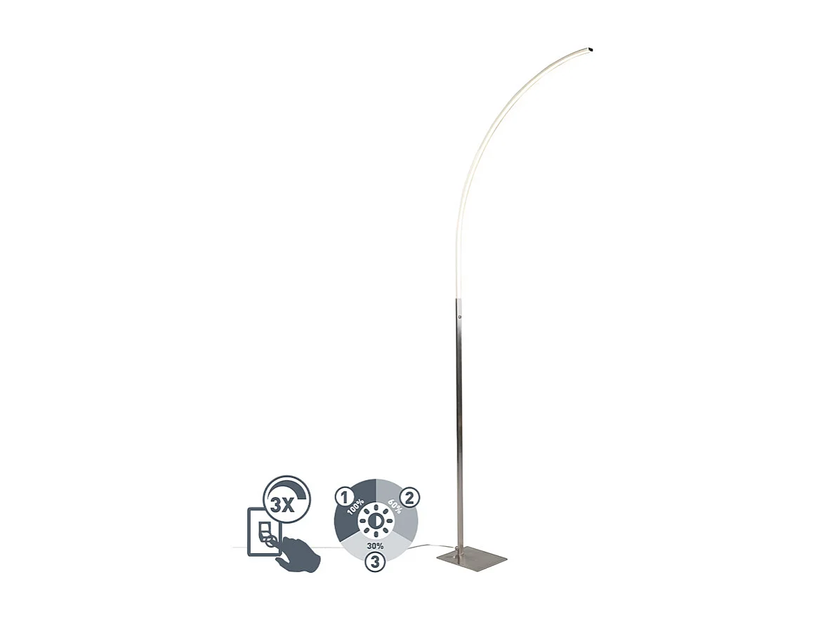 Lampadaire moderne en acier avec LED et variateur à 3 niveaux - Élégant