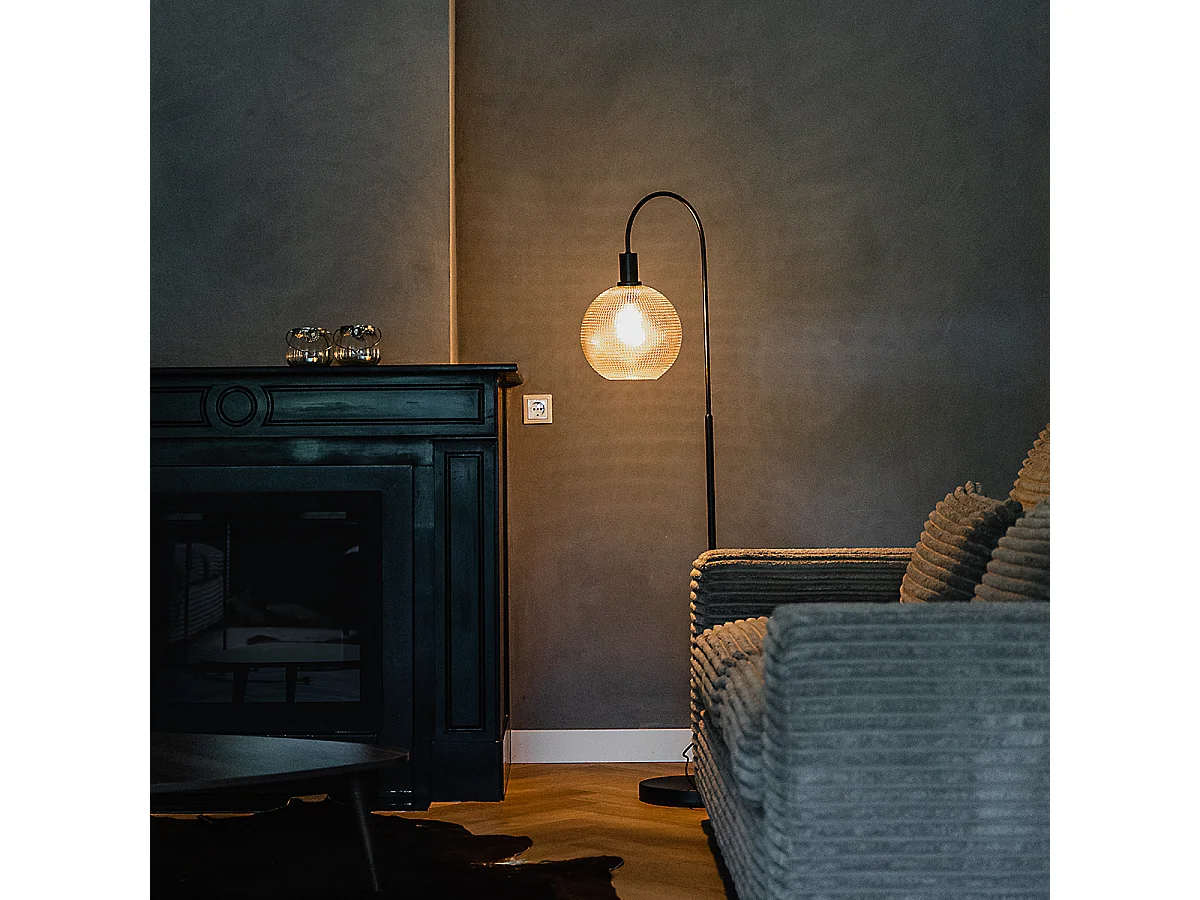 Lampadaire design noir avec verre fumé - Chico