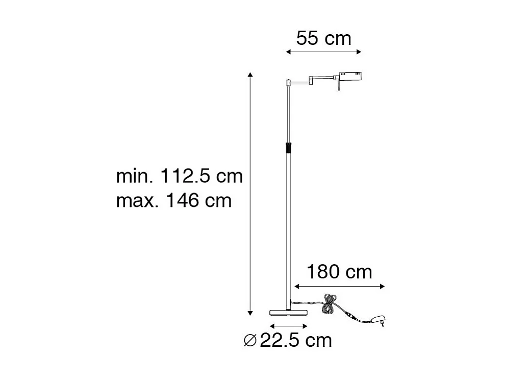 Lampadaire design noir avec LED avec variateur tactile - Notia