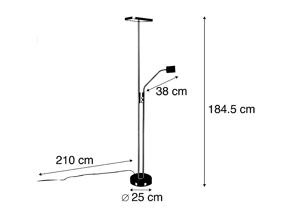 Lampadaire moderne noir avec LED et variateur d'intensité et liseuse - Jazzy