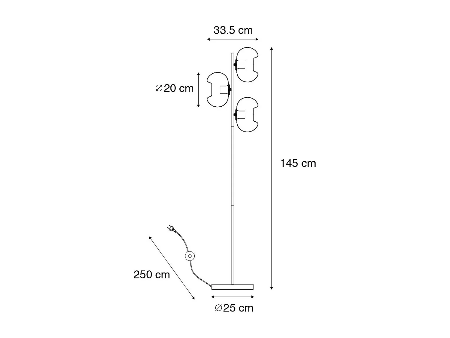 Lampadaire Art Déco noir avec verre fumé 3 lumières - Ayesha