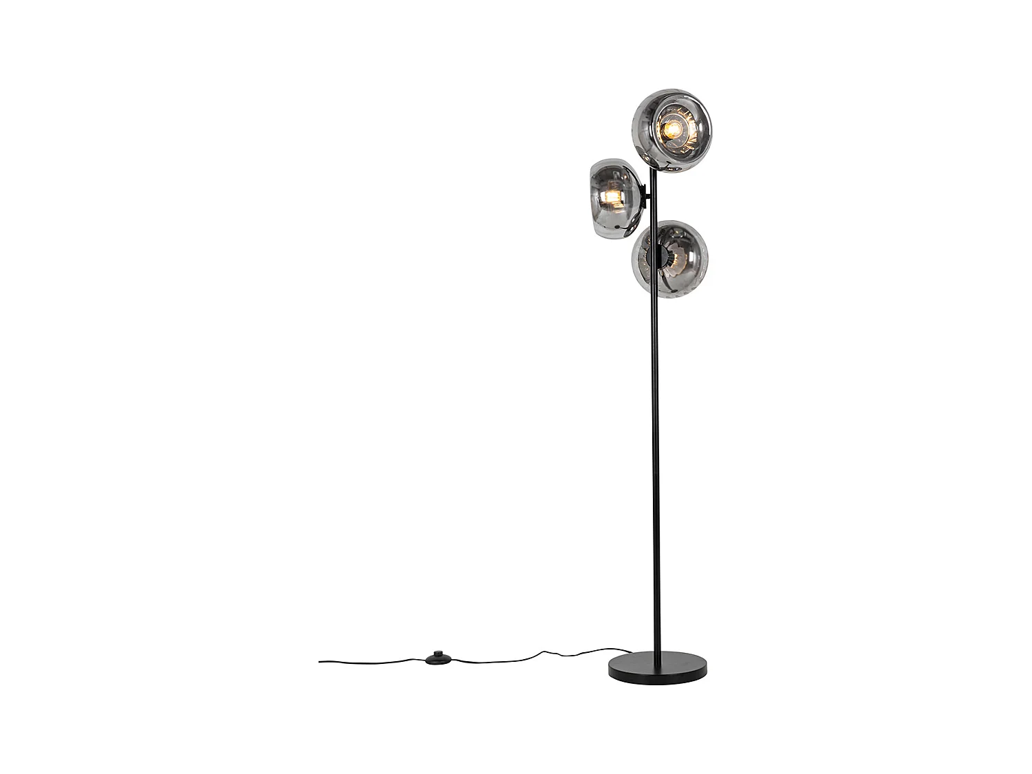 Lampadaire Art Déco noir avec verre fumé 3 lumières - Ayesha