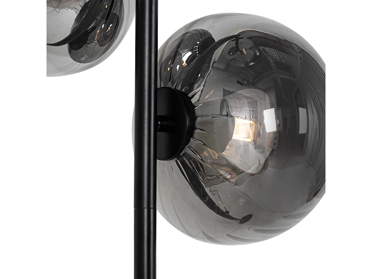 Lampadaire Art Déco noir avec verre fumé 3 lumières - Ayesha