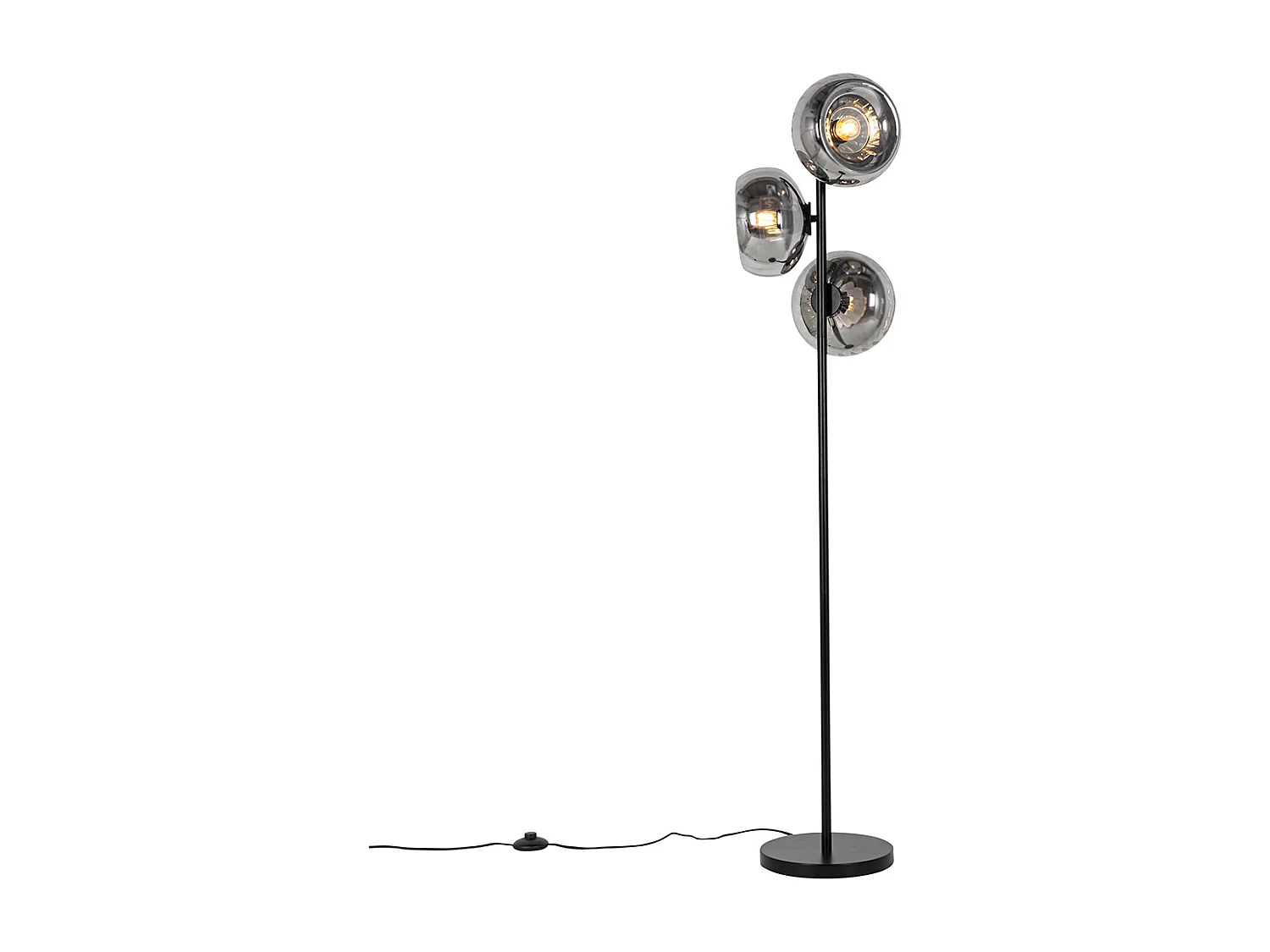 Lampadaire Art Déco noir avec verre fumé 3 lumières - Ayesha