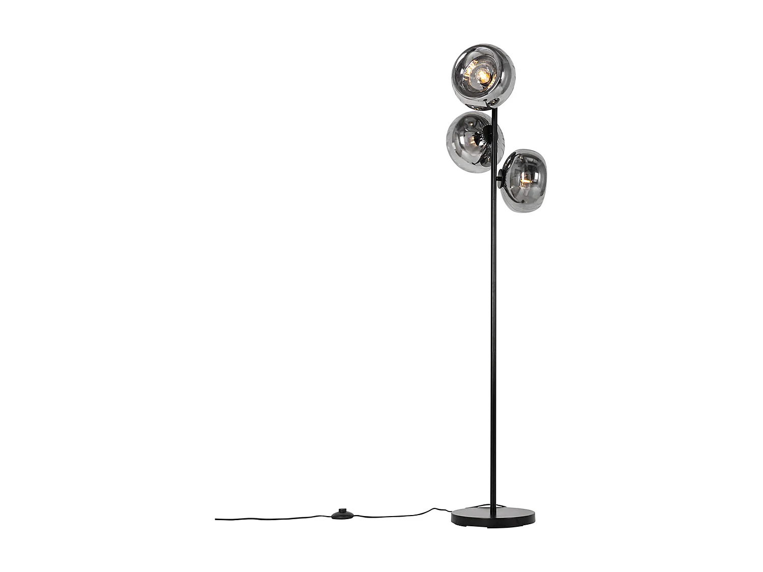 Lampadaire Art Déco noir avec verre fumé 3 lumières - Ayesha