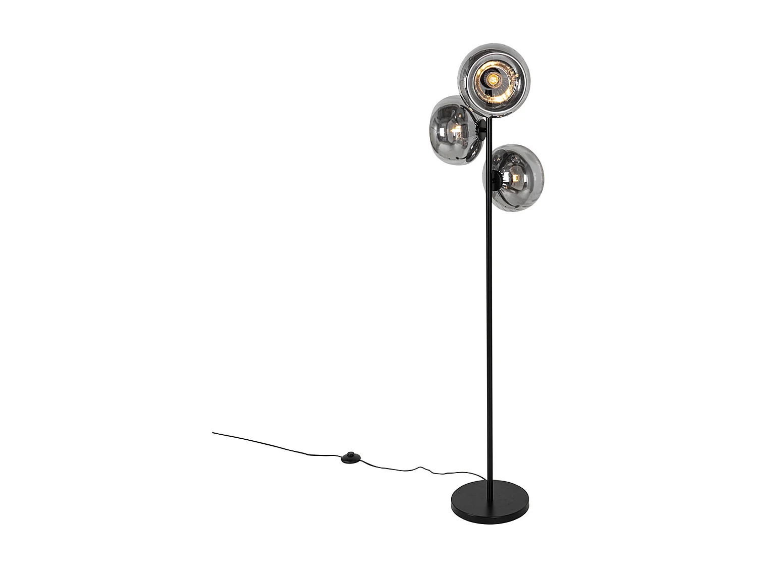 Lampadaire Art Déco noir avec verre fumé 3 lumières - Ayesha