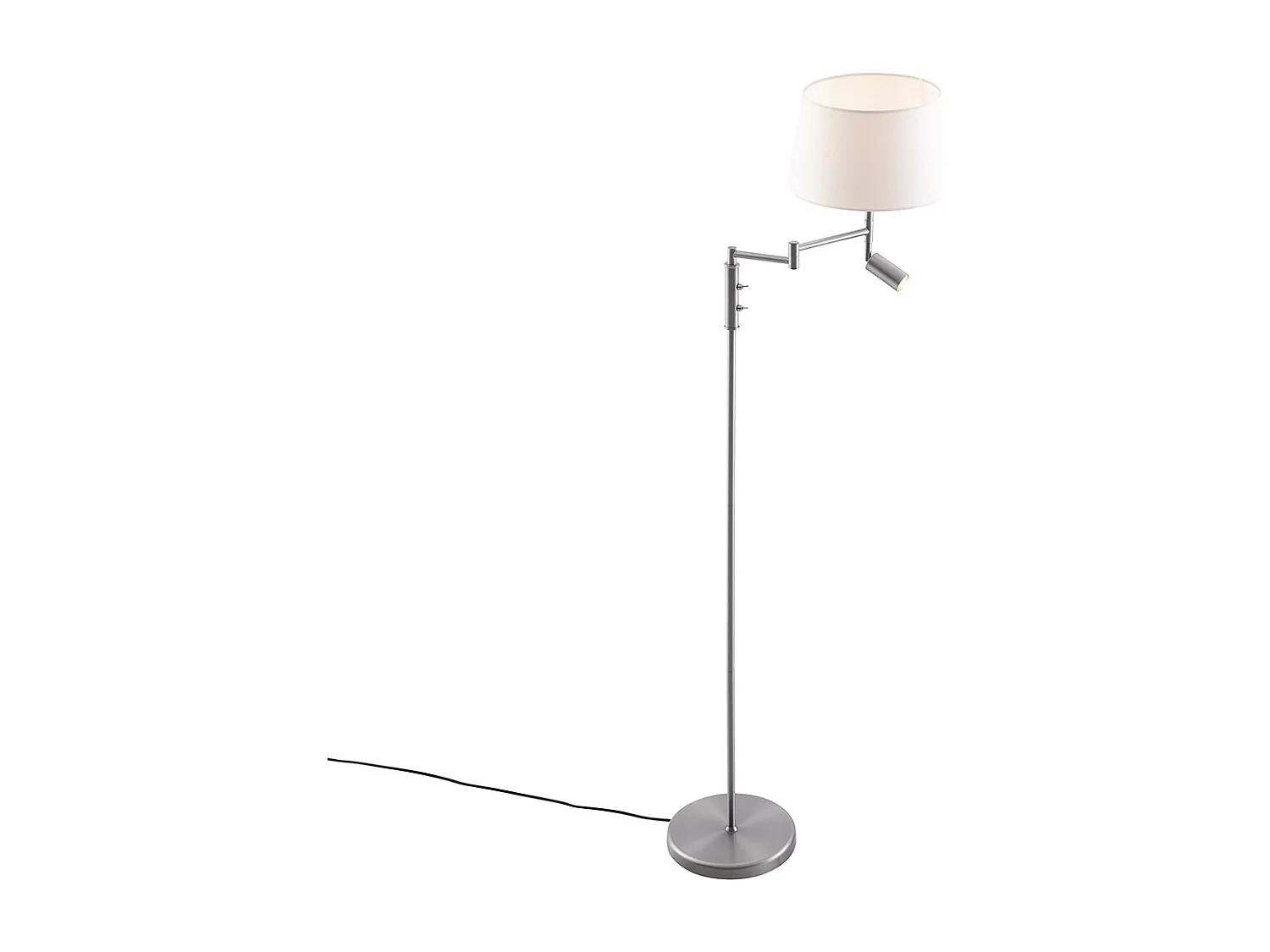 Lampadaire en acier avec abat-jour blanc et liseuse orientable - Ladas