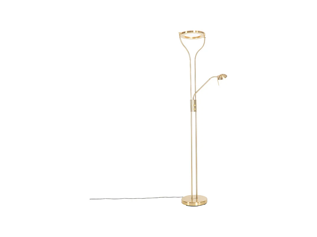 Lampadaire moderne doré avec bras de lecture avec LED et variateur - Divo