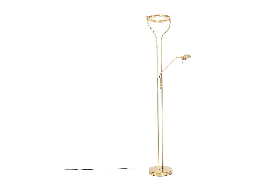 Lampadaire moderne doré avec bras de lecture avec LED et variateur - Divo