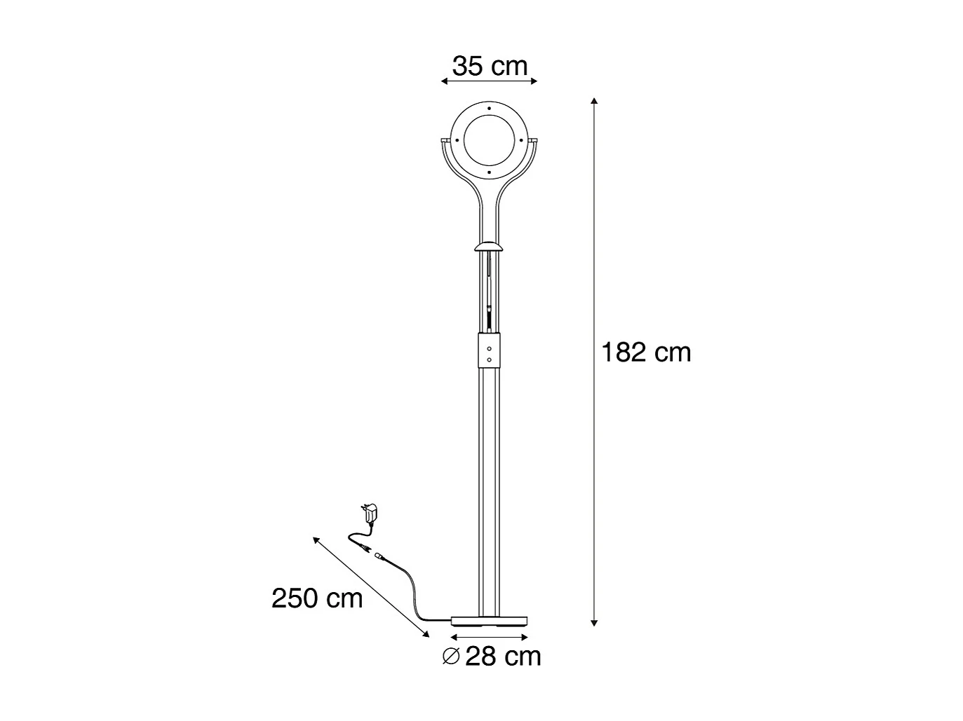 Lampadaire moderne doré avec bras de lecture avec LED et variateur - Divo