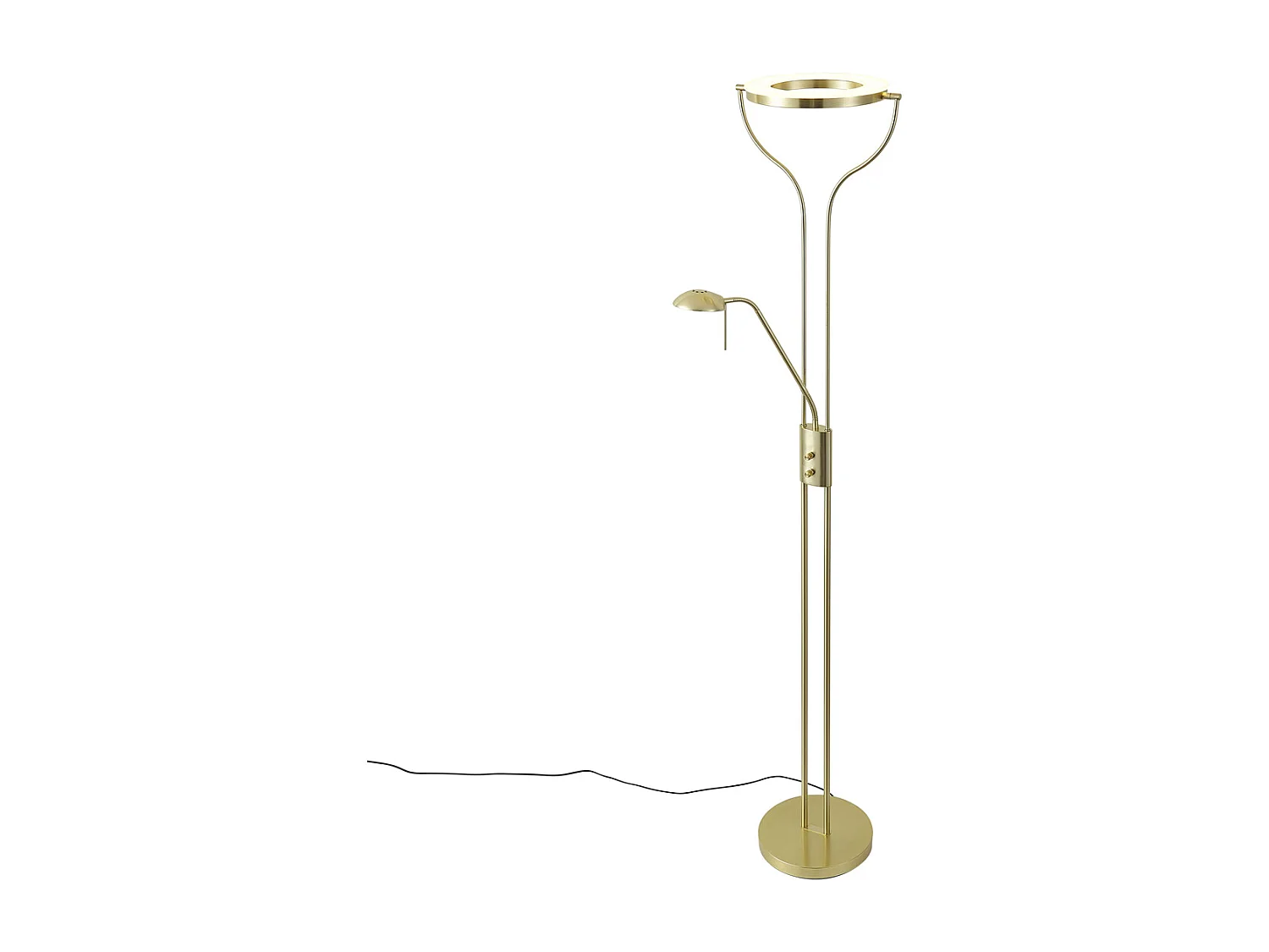 Lampadaire moderne doré avec bras de lecture avec LED et variateur - Divo