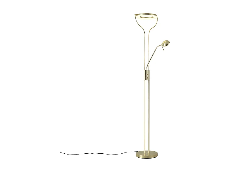 Lampadaire moderne doré avec bras de lecture avec LED et variateur - Divo
