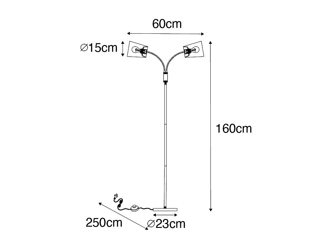 Lampadaire moderne noir 2 lumières - Carmen