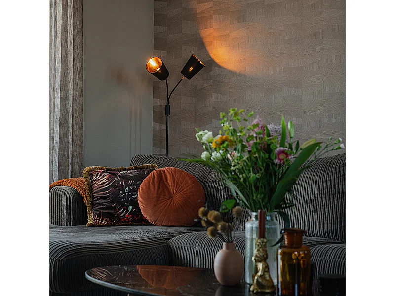 Lampadaire moderne noir 2 lumières - Carmen