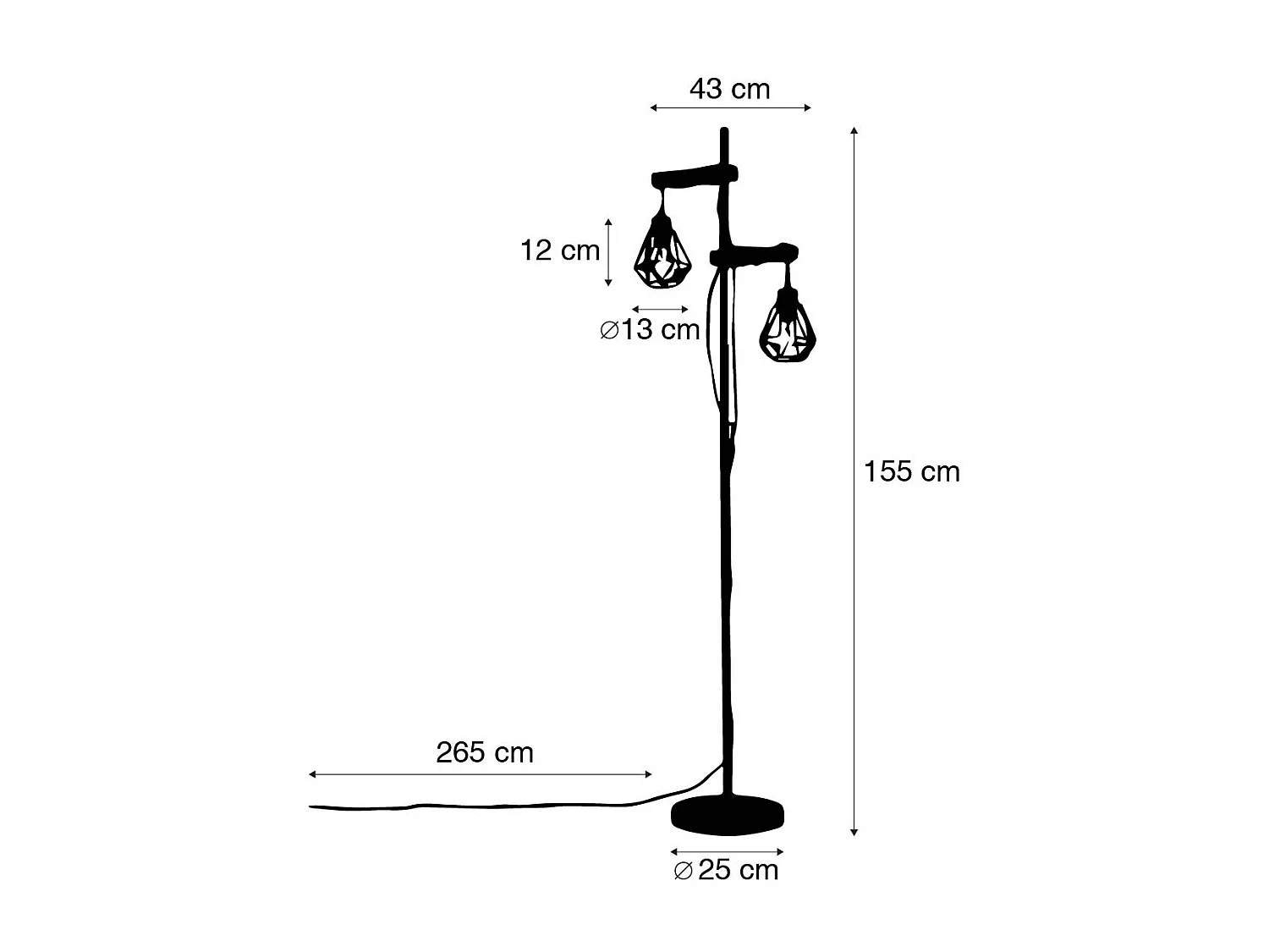 Lampadaire rustique noir avec bois 2 lumières - Chon