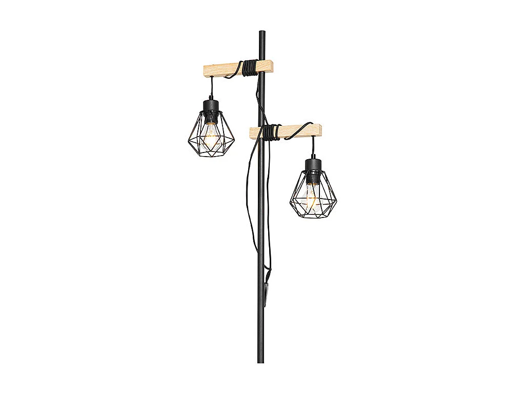 Lampadaire rustique noir avec bois 2 lumières - Chon