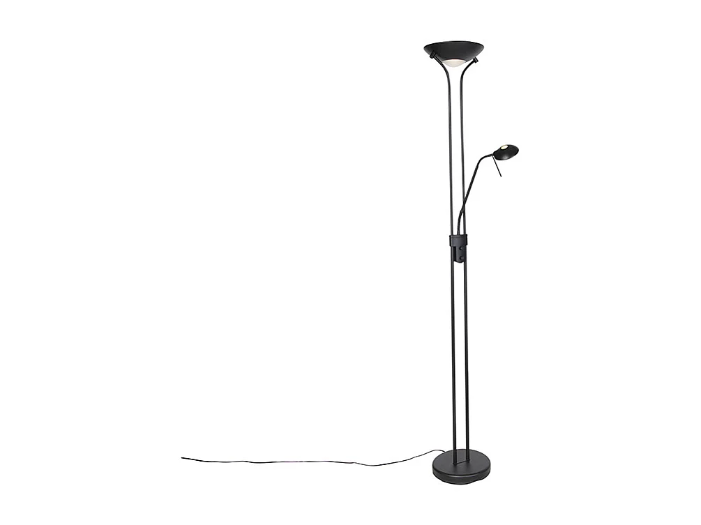 Lampadaire moderne noir avec liseuse avec LED à intensité variable et lumière chaude - Diva