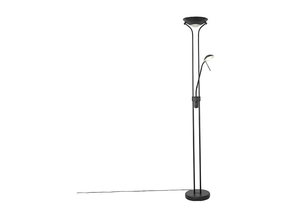 Lampadaire moderne noir avec liseuse avec LED à intensité variable et lumière chaude - Diva