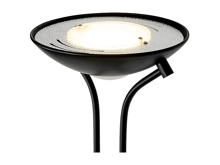 Lampadaire moderne noir avec liseuse avec LED à intensité variable et lumière chaude - Diva