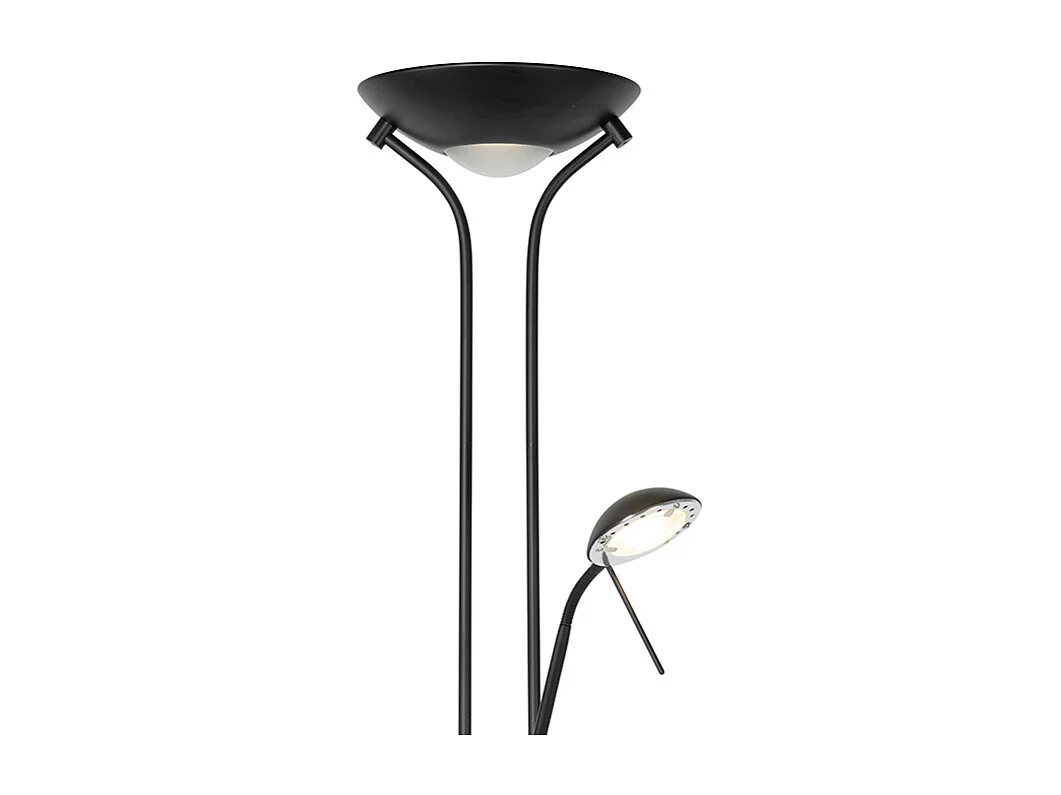 Lampadaire moderne noir avec liseuse avec LED à intensité variable et lumière chaude - Diva