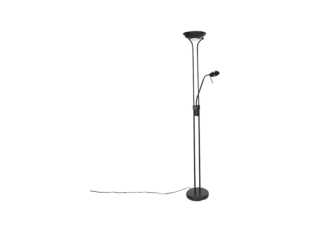 Lampadaire moderne noir avec lampe de lecture avec LED dim pour chauffer - Diva