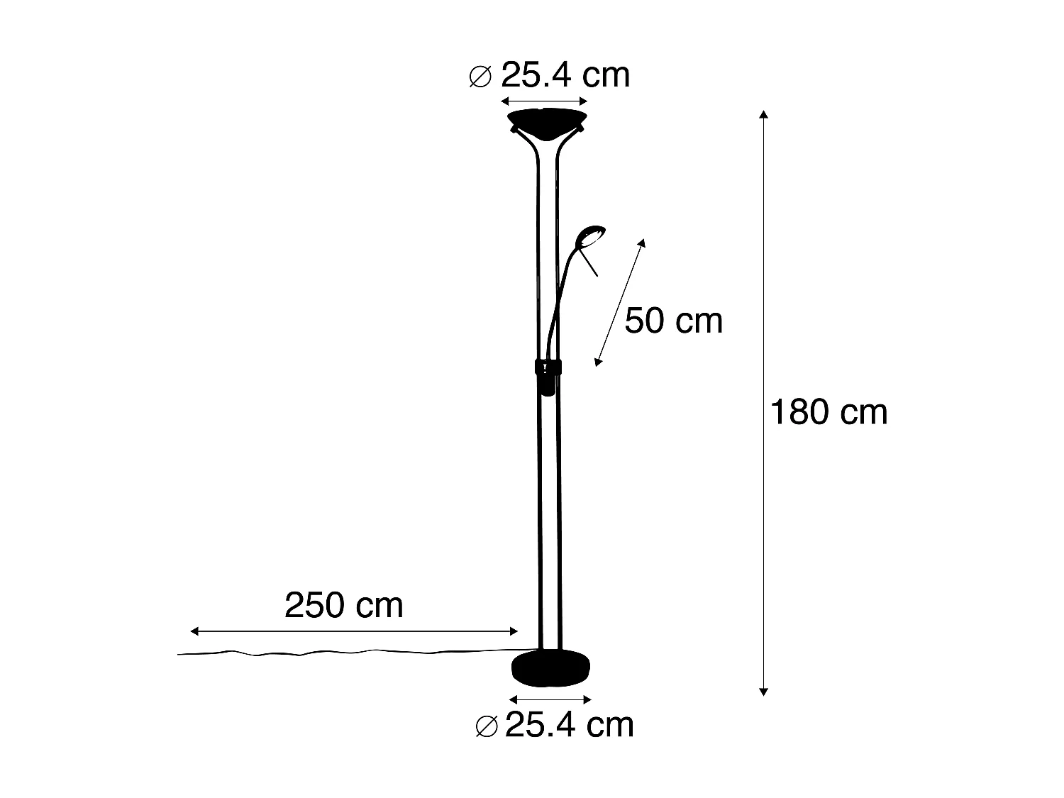 Lampadaire moderne noir avec liseuse avec LED à intensité variable et lumière chaude - Diva