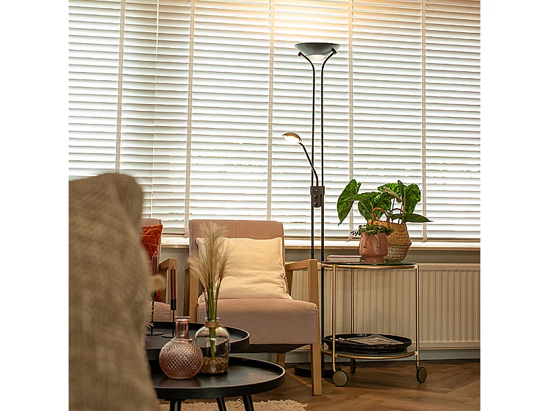 Lampadaire moderne noir avec liseuse avec LED à intensité variable et lumière chaude - Diva
