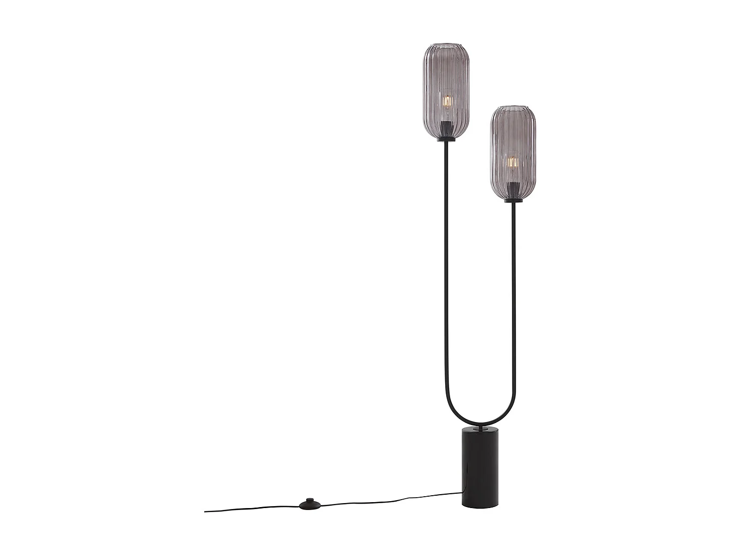 Lampadaire Art Déco noir avec verre fumé 2 lumières - Rid