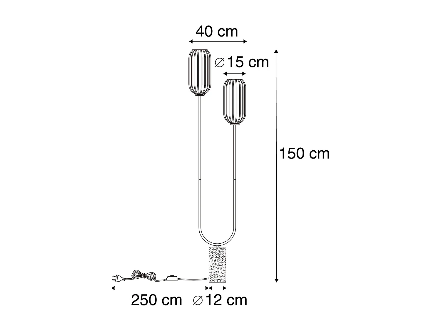Lampadaire Art Déco noir avec verre fumé 2 lumières - Rid