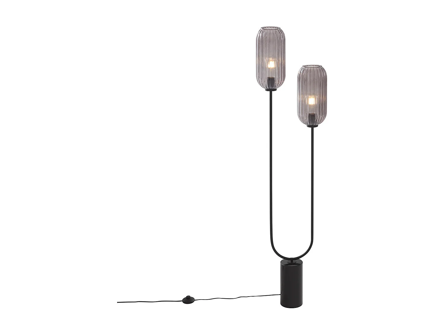 Lampadaire Art Déco noir avec verre fumé 2 lumières - Rid