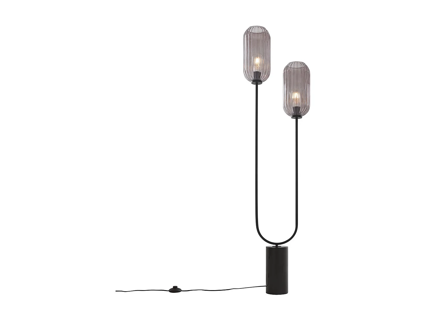 Lampadaire Art Déco noir avec verre fumé 2 lumières - Rid