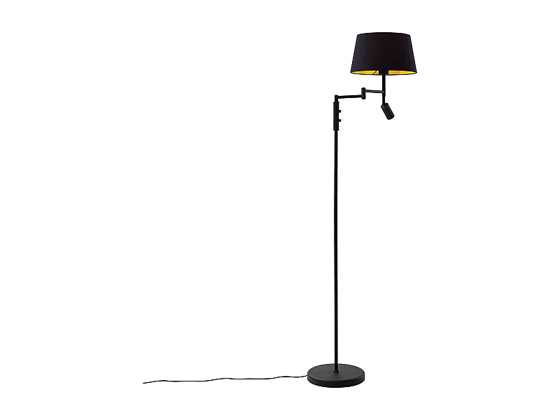 Lampadaire noir avec abat-jour noir et liseuse orientable - Ladas