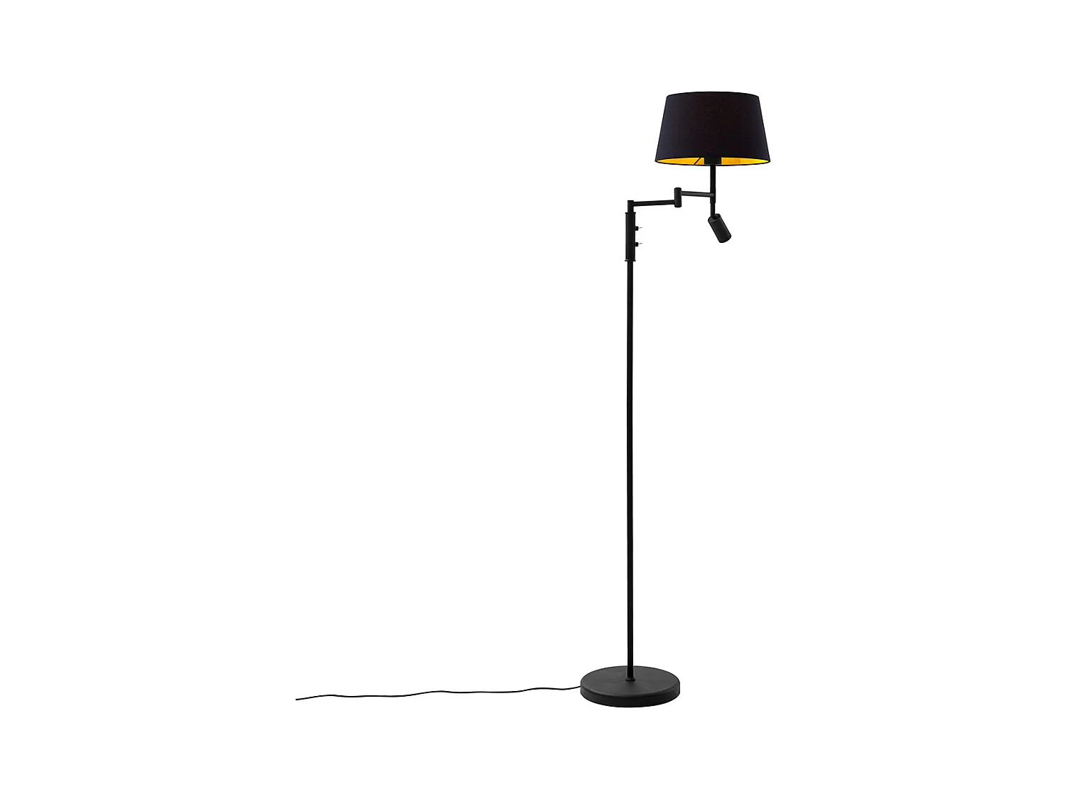 Lampadaire noir avec abat-jour noir et liseuse orientable - Ladas