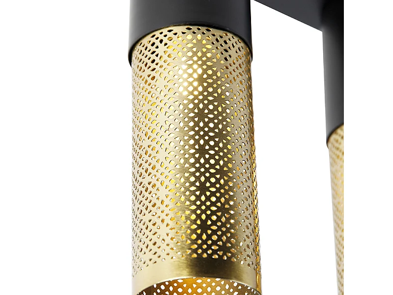 Plafonnier industriel noir avec or oblong 3 lumières - Raspi