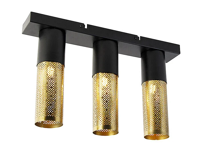 Plafonnier industriel noir avec or oblong 3 lumières - Raspi