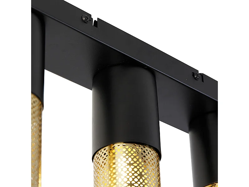 Plafonnier industriel noir avec or oblong 3 lumières - Raspi