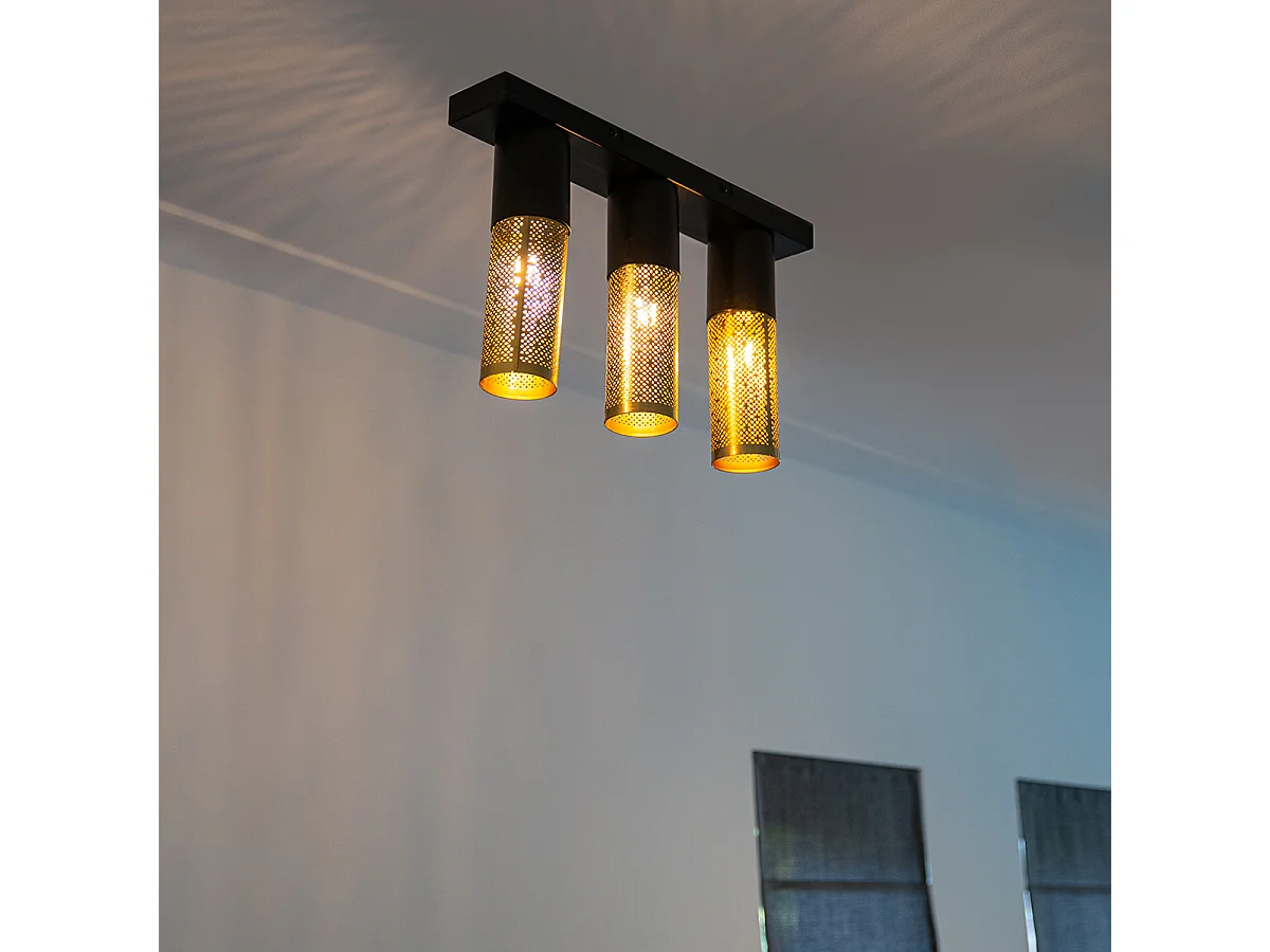 Plafonnier industriel noir avec or oblong 3 lumières - Raspi