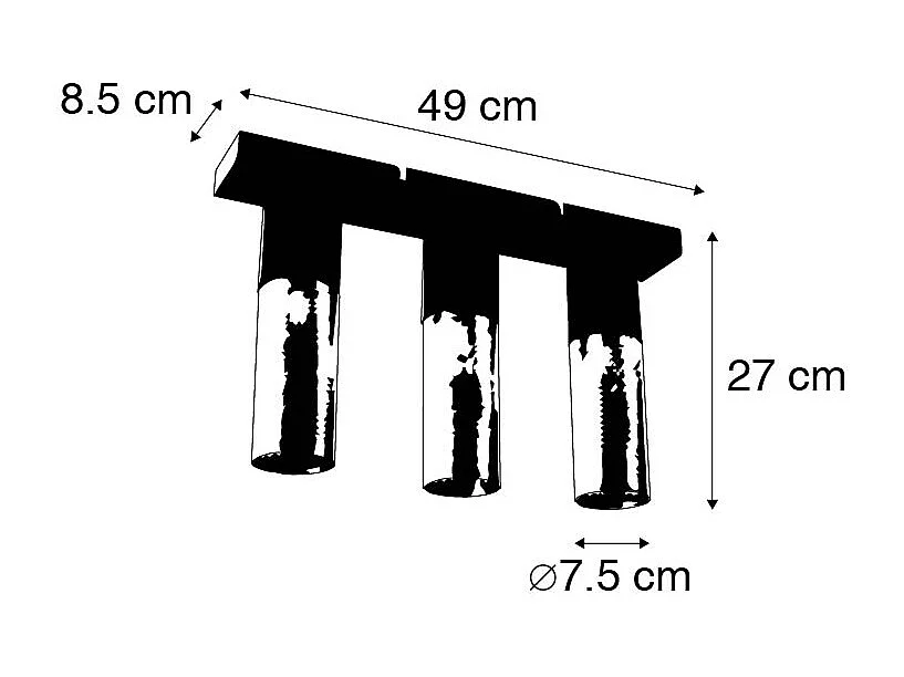 Plafonnier industriel noir avec or oblong 3 lumières - Raspi